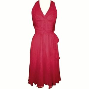 Red Silk Y2K Date Dress Ruby Halter Midi Marilyn Monroe Backless Sheer Layer